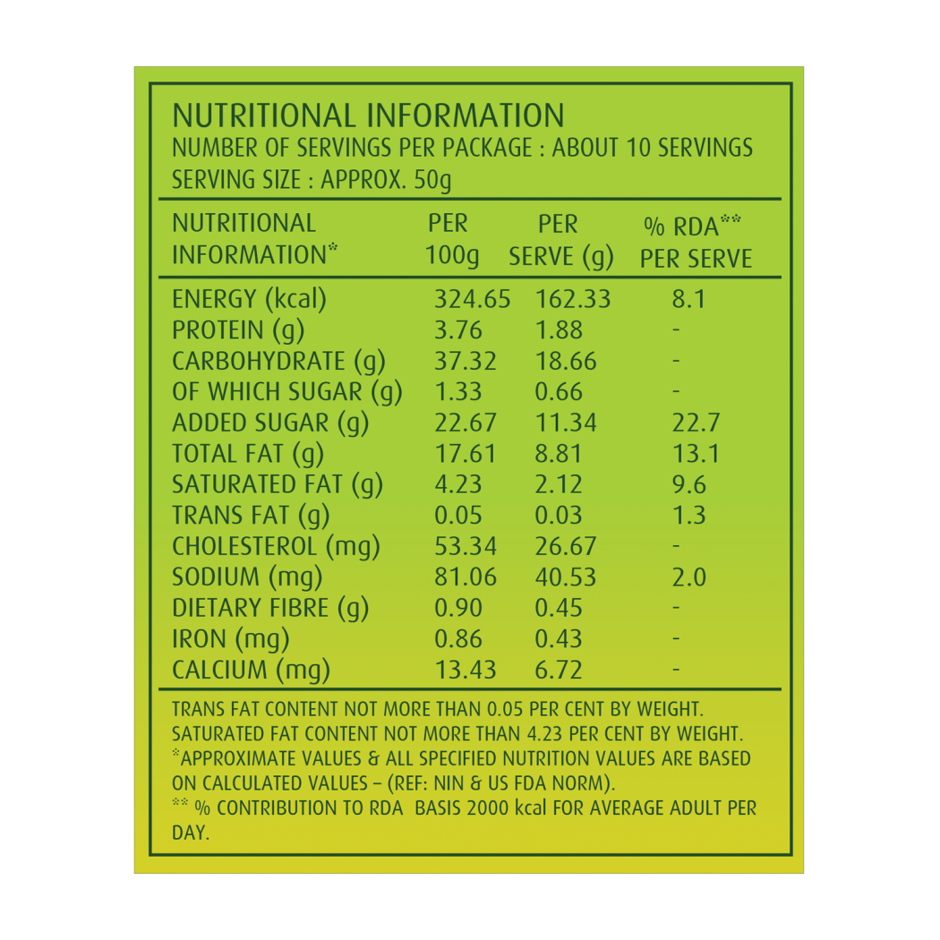 Elite Pineapple Pudding Cake — nutrition panel