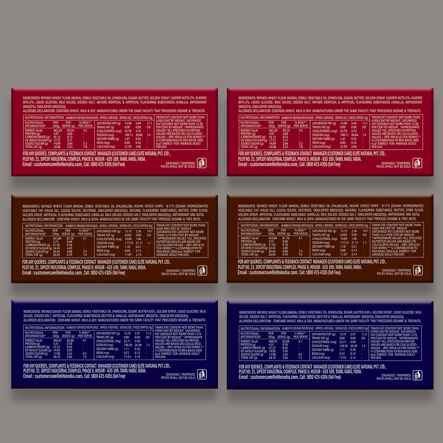 Elite cookies combo pack (cashew almond, butter & choco chip cookies)