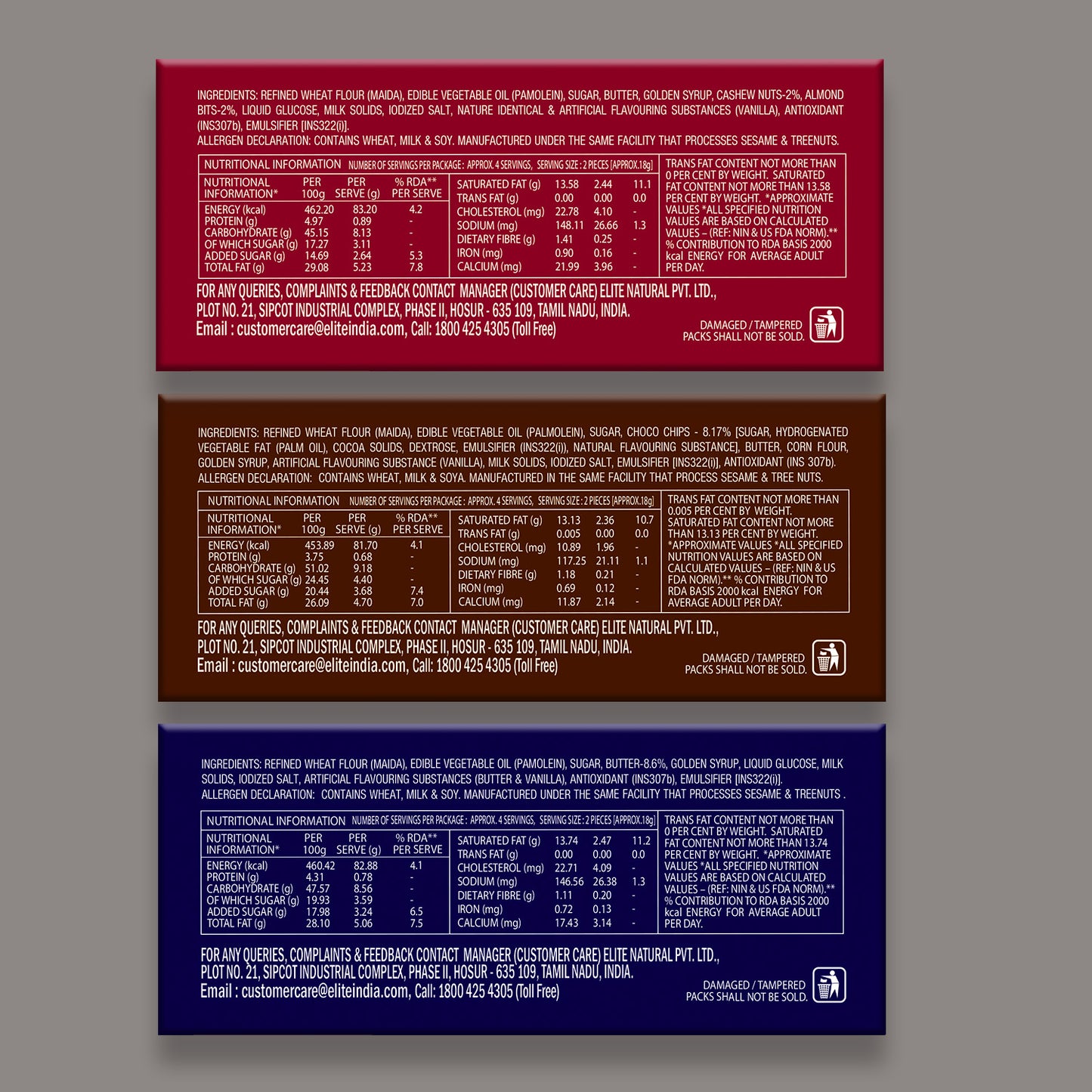 Elite cookies combo pack (cashew almond, butter & choco chip cookies)