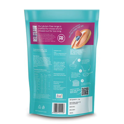 Reliteaur Gluten Free Pan Cake Mix — back of pack with product information